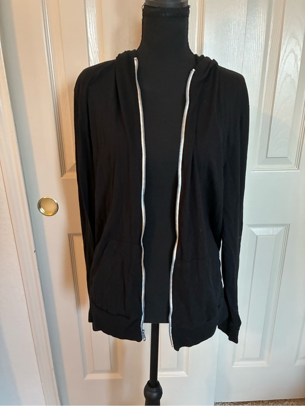 Women's Black Hooded Zip Cardigan with Contrast Trim
